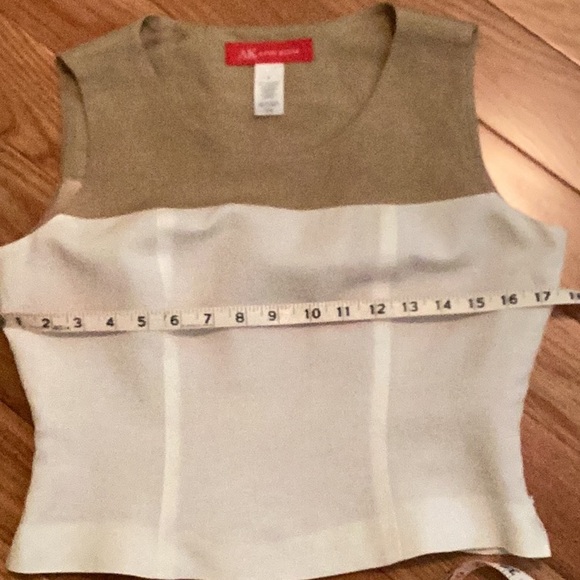 AK Anne Klein no sleeve Mocha Mousse-toned& cream linen top - Picture 6 of 7
